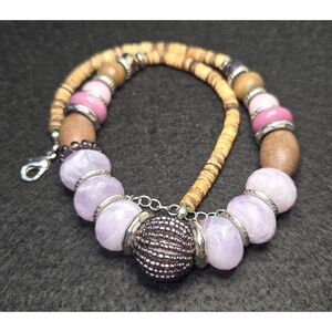 Statement Boho Shades of Lavender Brown Beaded Necklace